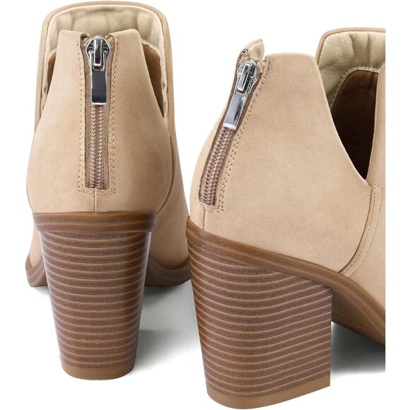 Mysoft Mid Heel Ankle Boots Women Size (6X11) Tan Polyurethane Cutout Pointed - Picture 3 of 7